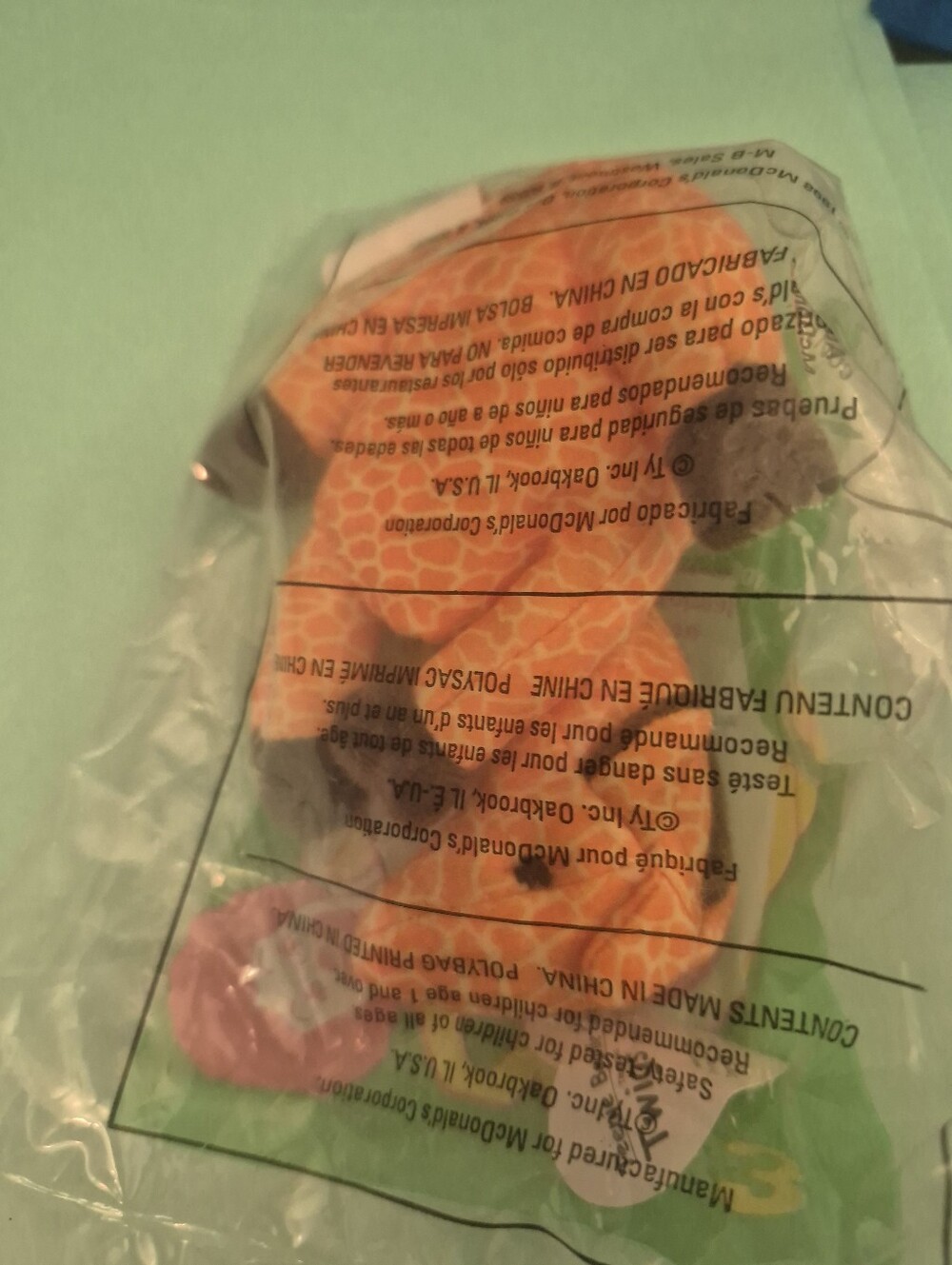 The image shows a sealed 1998 McDonald's Ty Teenie Beanie Baby #3,